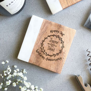 Personalised Anniversary Marble And Wood Coaster, 2 of 9