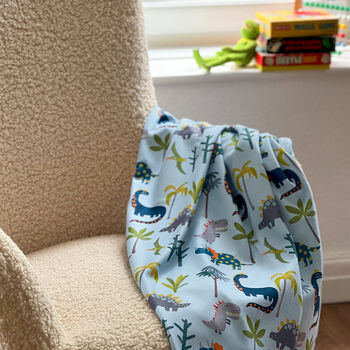 Soft Cosy And Cuddly Kids Toddler Blanket Dinosaur Blue, 3 of 5