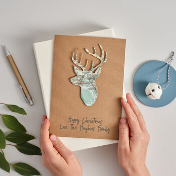Personalised Map Stags Head Christmas Card, 2 of 4
