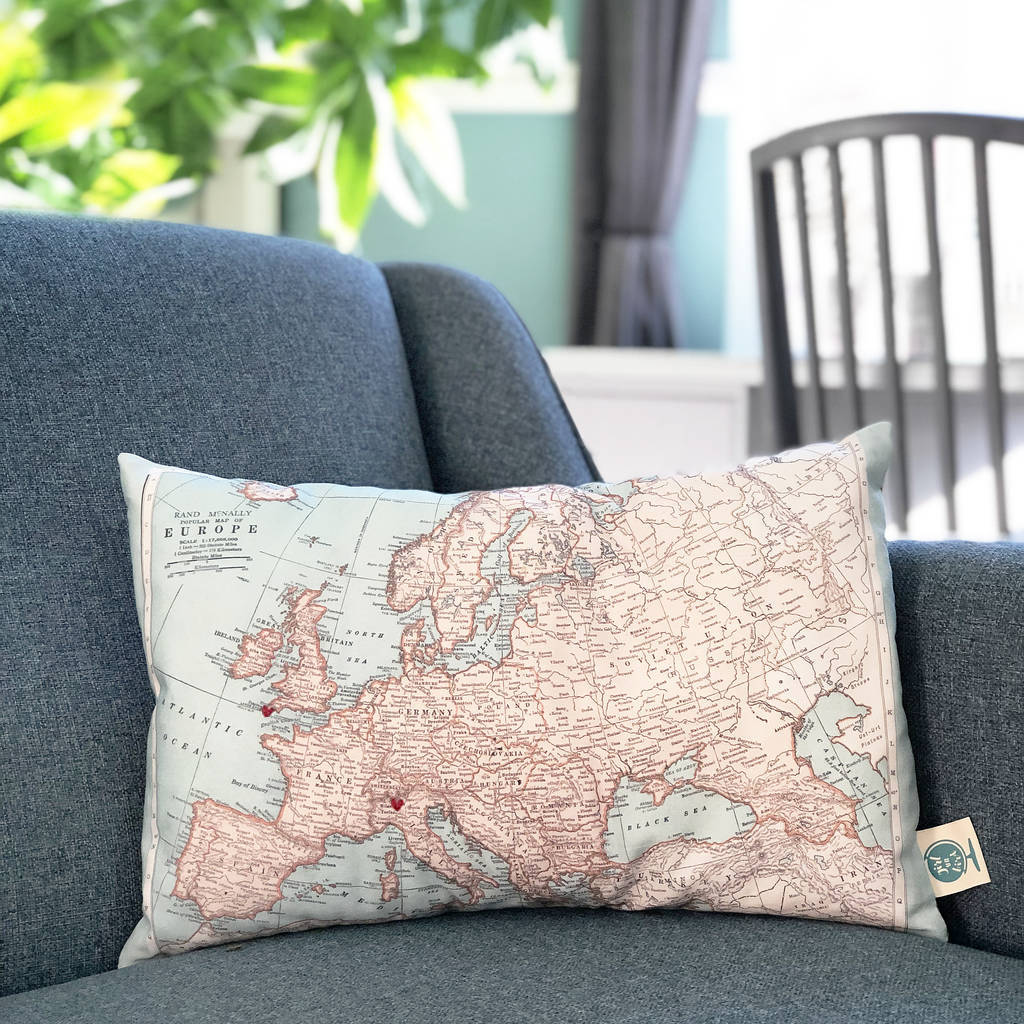 Personalised Vintage Map Of Europe Cushion By Girl and Bird