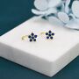 Tiny Sapphire Blue Forget Me Not Flower Cz Hoop Earrings, thumbnail 4 of 11