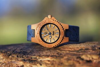 Nalu Small Bamboo Watch With Blue Cork Strap, 8 of 9