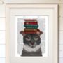 Grey Cat With Books, Book Print, Framed Or Unframed, thumbnail 3 of 6