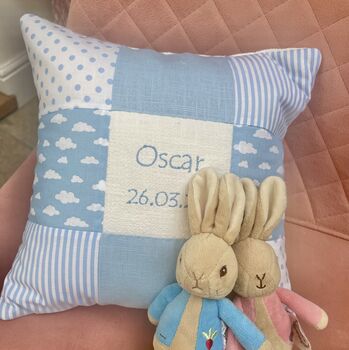 Baby Blue Nursery Name Cushion, 3 of 9