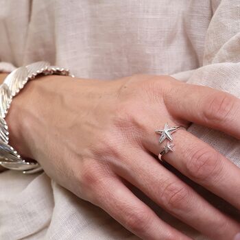 Sterling Silver Starfish Adjustable Open Band Ring, 6 of 6