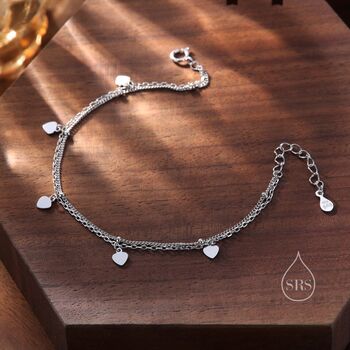 Sterling Silver Double Layer Heart Charm Bracelet, 6 of 12