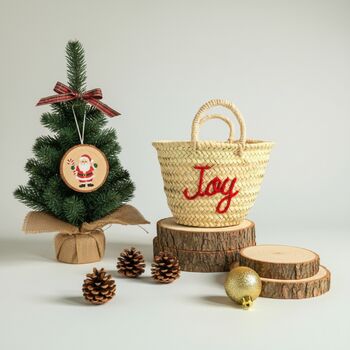 Handmade Christmas Mini Straw 'Joy' Basket, 2 of 7