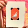 Father's Day Art Deco Vintage Card: Orange Boat, thumbnail 1 of 2