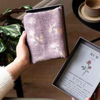 Personalised Rose Gold Foil Birth Flower Scarf, 2 of 12