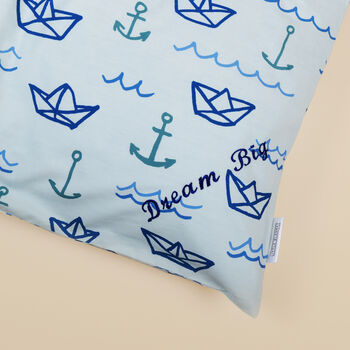 Personalised Blue Sailor Cotton Pillow Case, 3 of 5