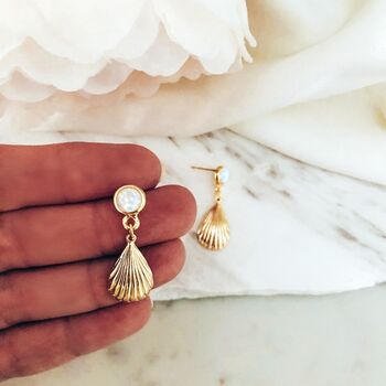 Dainty Oval Shell White Opal Earrings, 3 of 6