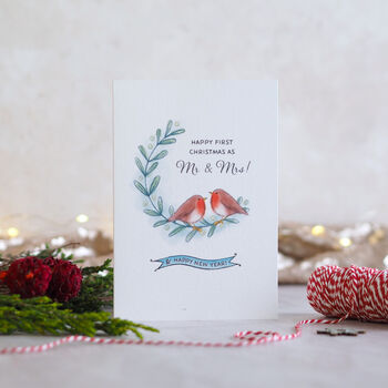 Mistletoe Robins First Married Christmas Card, 8 of 9