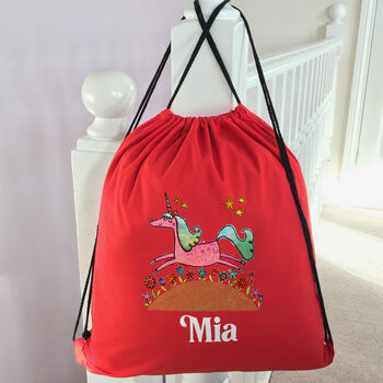 Personalised Unicorn Drawstring Pe Kit Bag, 4 of 5