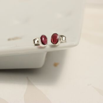 Garnet And Sterling Silver Oval Stud Earrings, 2 of 7