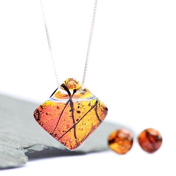 Orange Glass Sterling Silver Pendant Necklace, 2 of 12
