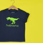 'Dinosaurus' Personalised Dinosaur Name Kid's T Shirt, thumbnail 1 of 6