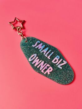 The 'Small Biz Owner' Sparkly Motel Keyring / New Business Congratulations Gift / Fun Shop Owner Gift For Her, 3 of 6