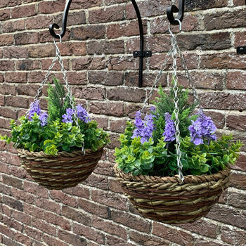 Set Of Two Artificial Topiary Lavender Hanging Baskets, 2 of 4