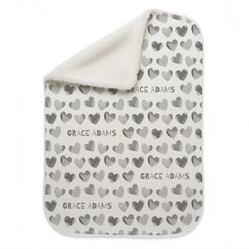 Personalised Colourful Hearts New Baby Sherpa Blanket, 3 of 3