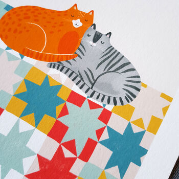 Cats On Patchwork Quilt Art Print, 3 of 3