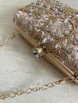Pink Handcrafted Embroidered Rectangular Clutch Purse, 10 of 10