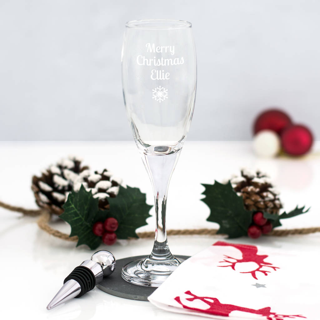 personalised merry christmas champagne glass by mirrorin