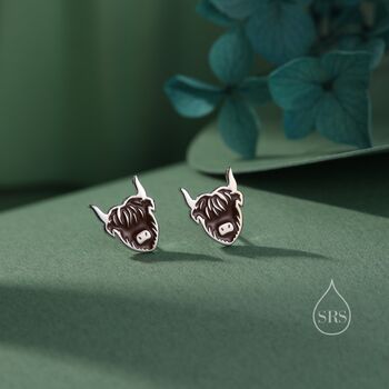 Sterling Silver Enamel Highland Cow Stud Earrings, 3 of 12