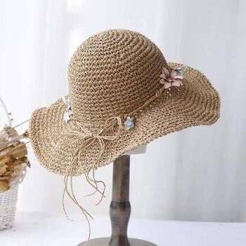 Monaco Beige Ombré Flower Petals Beach Hat, 4 of 6