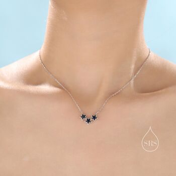 Sapphire Blue Cz Triple Star Pendant Necklace, 5 of 11