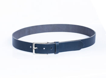 Handmade Mens Premium Leather Belt Blue 35mm Wide, 6 of 10