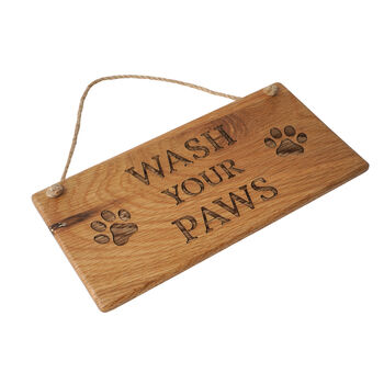 Rectangular Oak Hanging Sign 'Wash Your Paws', 3 of 3