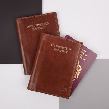 Personalised Mr And Mrs Leather Passport Holders Set, 9 of 12