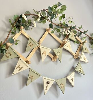Wooden Christmas Bunting Happy Christmas Mantel Banner, 3 of 11