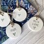 Mum Gift Set Fabric Wrap And Four Handcrafted Clay Tags, thumbnail 1 of 6
