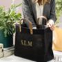Personalised Black And Leather Jute Shopper, thumbnail 1 of 6
