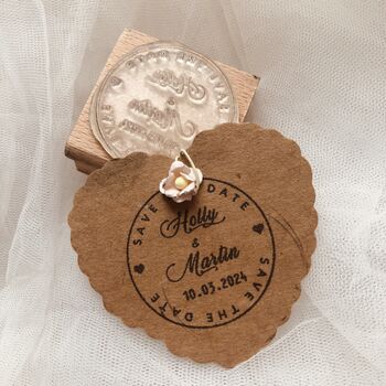 Round Save The Date Wedding Rubber Stamp, 3 of 3