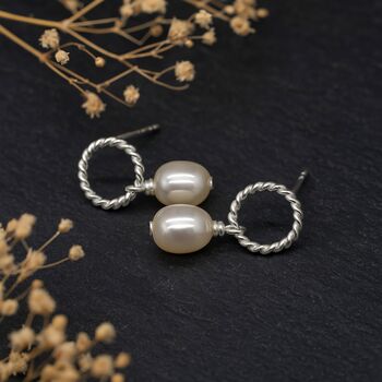 Sterling Silver White Freshwater Pearl Rope Stud Earrings, 4 of 8