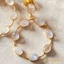 White Rainbow Moonstone Oval Gold Silver Stud Drop Earrings, thumbnail 8 of 9