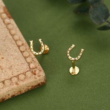 Sterling Silver Horseshoe 16 G Flat Back Labret Earrings, 4 of 11