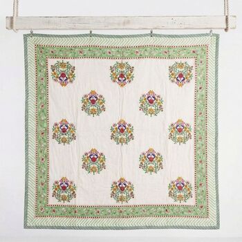 Colourful Floral Motif Indian Block Printed Cotton Bed Quilt, 3 of 9