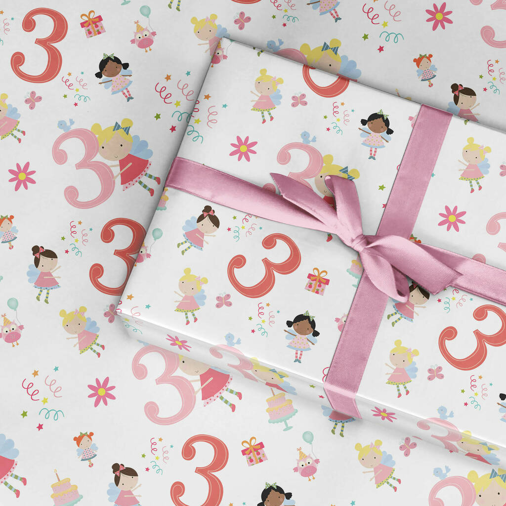 3rd Birthday Wrapping Paper Girls Fairy, 1 of 3