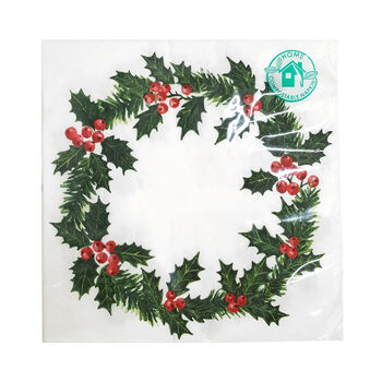 Large Holly Wreath Paper Christmas Napkins Pack Of 20, 3 of 3