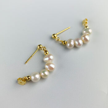 Gold Colour Sterling Silver Pearl Huggie Earrings, 4 of 5