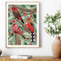 Red Birds And Strawberries Print, thumbnail 1 of 3