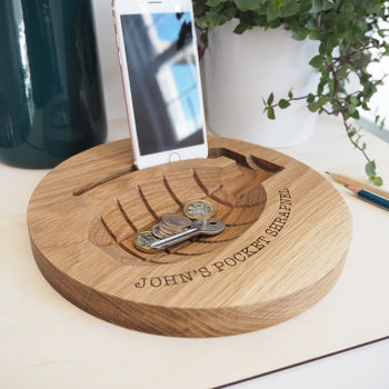 Personalised Oak Watch, Coin, Keys And Phone Holder, 2 of 5