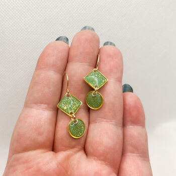 Sage Green Geometric Dainty Drop Earrings, 2 of 12