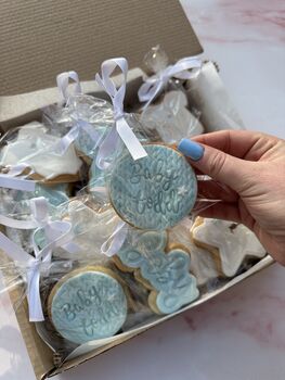 Baby Blue Baby Shower Biscuit Favours, 9 of 11