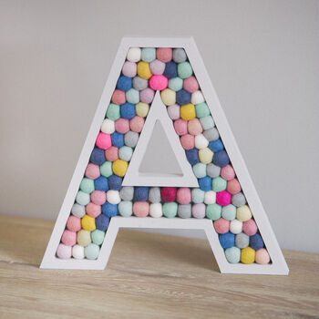 Personalised Initial Felt Ball Wooden Painted Letter, 8 of 12