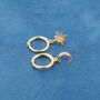 Gold Mismatch Moon And Star Hoop Earrings, Charm Earrings, thumbnail 5 of 8