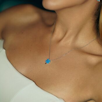 Blue Opal Clover Sterling Silver Necklace In Gold, 4 of 5
